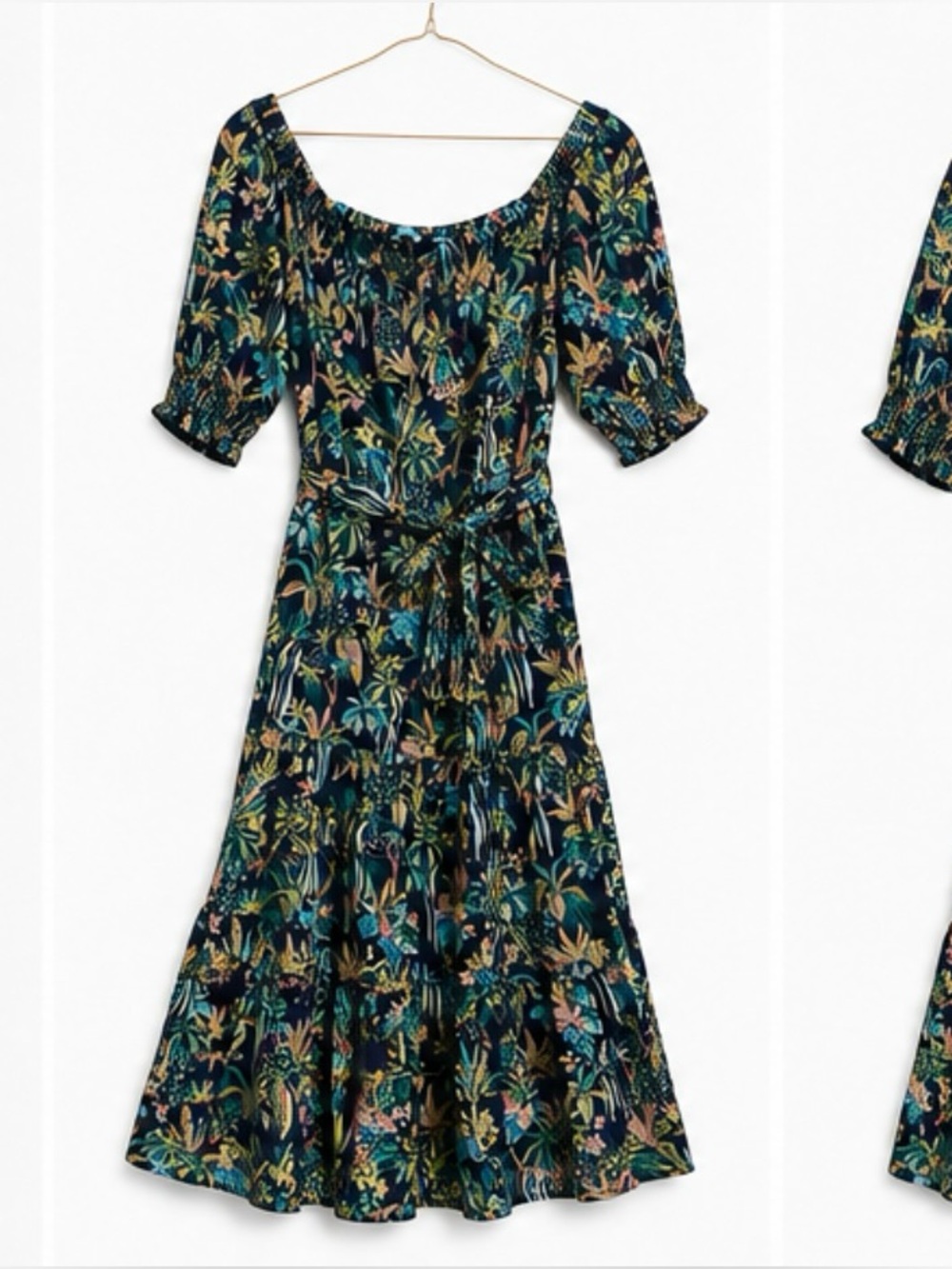 NWT Tori Richard Navy Multi Botanical Midi Dress